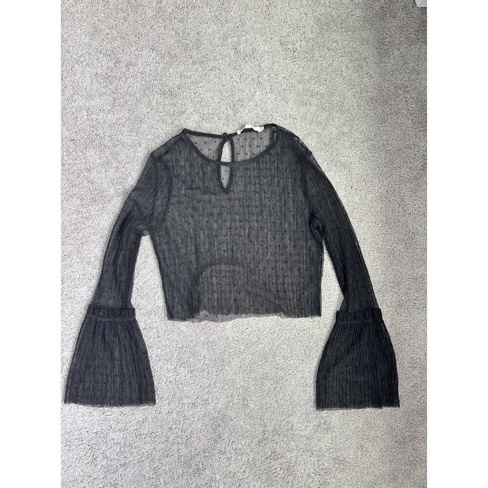 Avec Les Filles Sheer Mesh Bell Sleeve Crop Top Whimsigoth 90's Style Size S